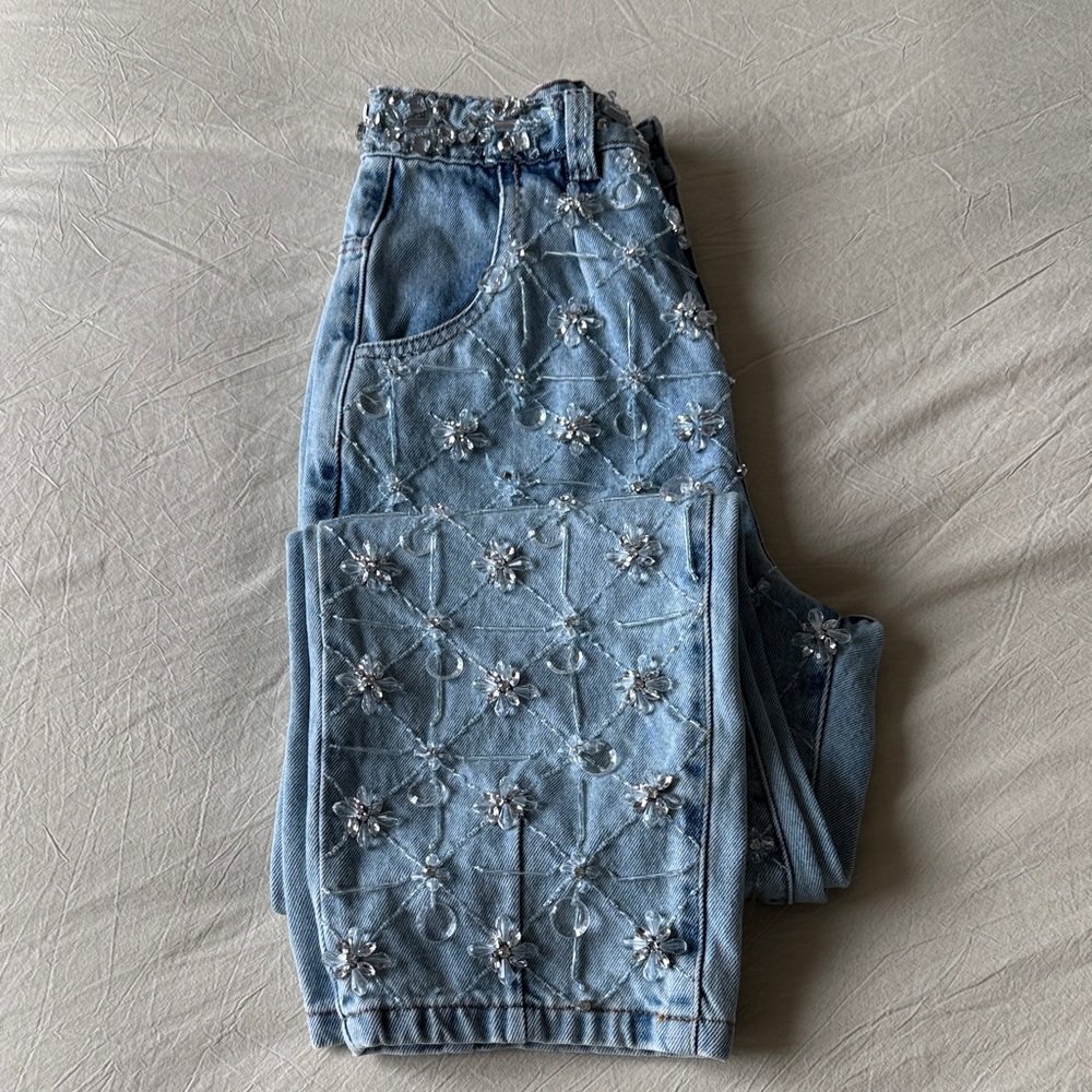 PatBO Light Blue Embellished Cropped Jeans - Picture 2 of 7